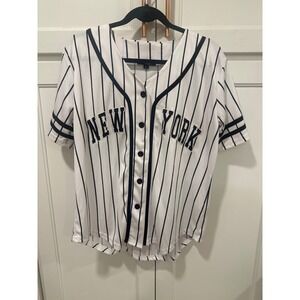 Harper Ivy New York Baseball Jersey Top White Black Pinstripe Size L casual